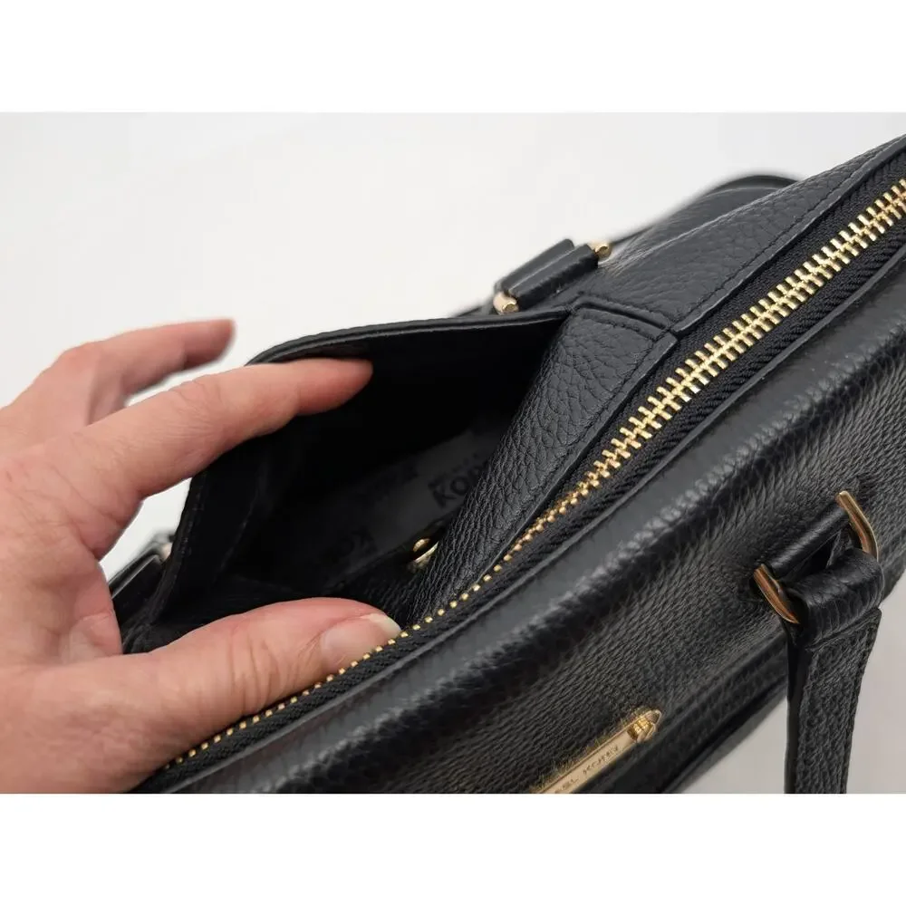 Michael Kors Black Pebbled Leather Satchel Crossbody Shoulder Bag Gold Hardware